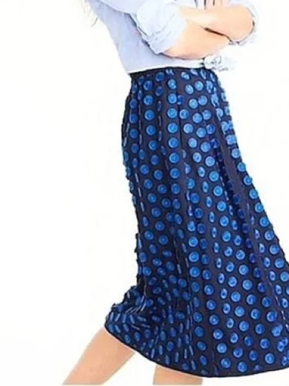 J.Crew Embroidered Polka Dot Midi Skirt Navy Blue Royal Blue Dots 0 petite